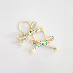 Girl Hair Tie Bow Pom Pom Pair (GPT8770-YL)